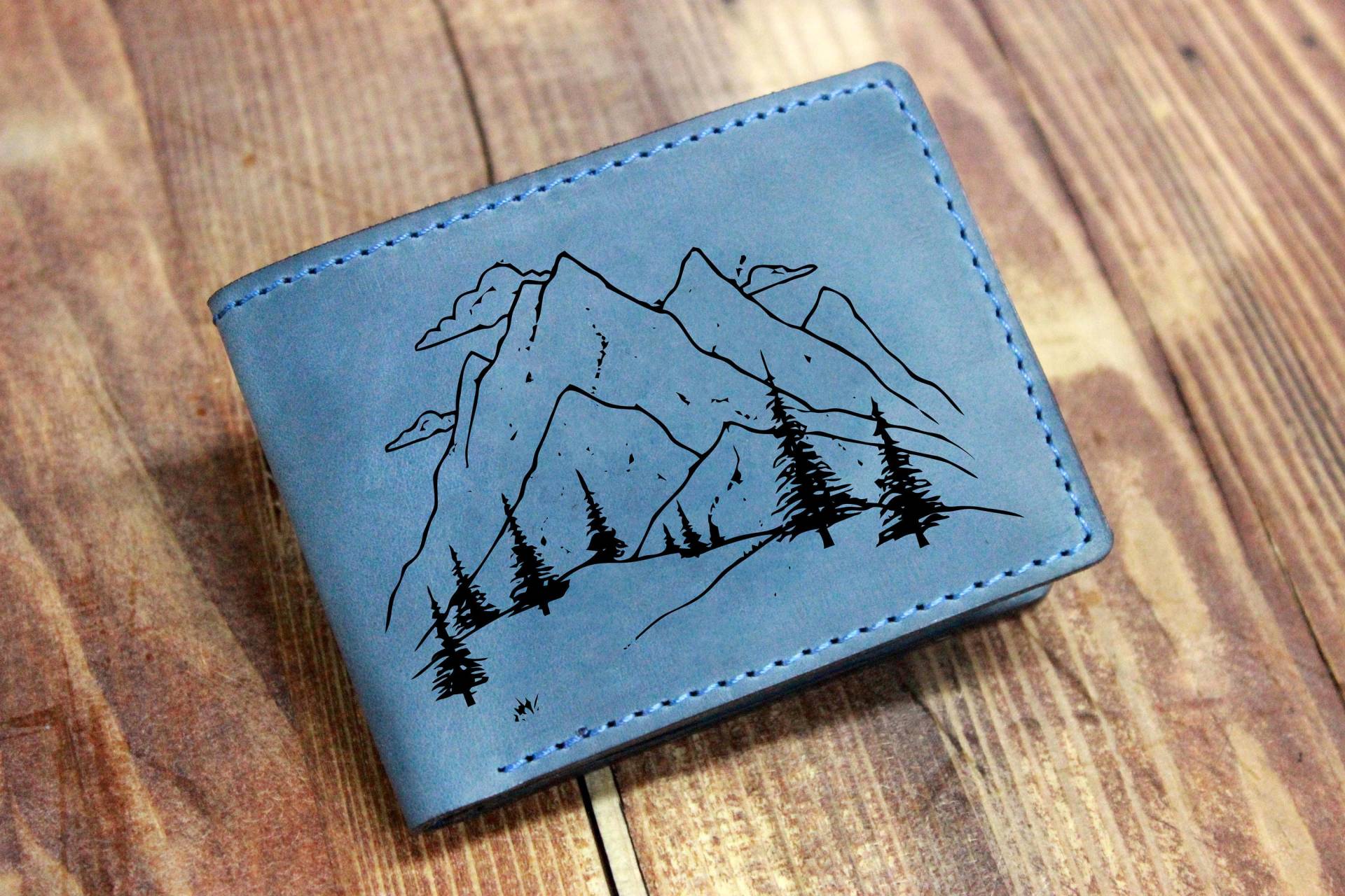 Mountain Wallet/Herren Portemonnaie/Leder Handgemachte Geldbörse/Waldbaum Geldbörse/Personalisierte Geldbörse/Freund von OrtegaGoods