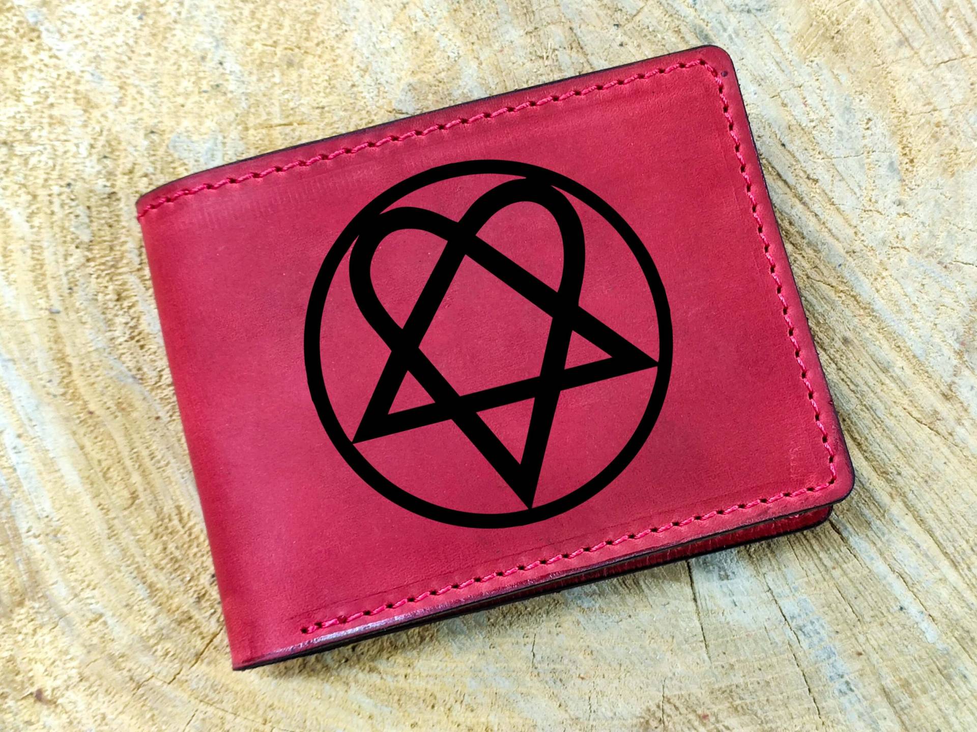 Pentagramm Baphomet Goth Leder Portemonnaie, Satanic Occultism Card Bifold Männer Brieftasche, Okkult Kreditkartenportemonnaie, Satan Dämonisch von OrtegaGoods