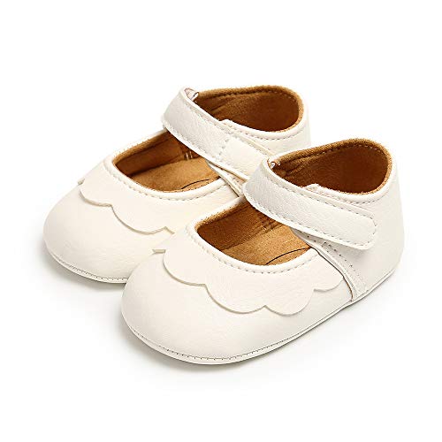 MASOCIO Baby Lauflernschuhe Krabbelschuhe Mädchen Kleinkind Rutschfesten Schuhe Taufschuhe Babyschuhe Weiß 12-18 Monate von MASOCIO