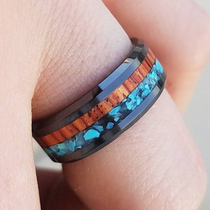 Türkis Und Holz Inlay Keramikring. Einzigartiger Verlobungs - Hochzeitsring, Perfekt Für Männer Frauen. Herrenring Damenring Ring von OrthCustomRings