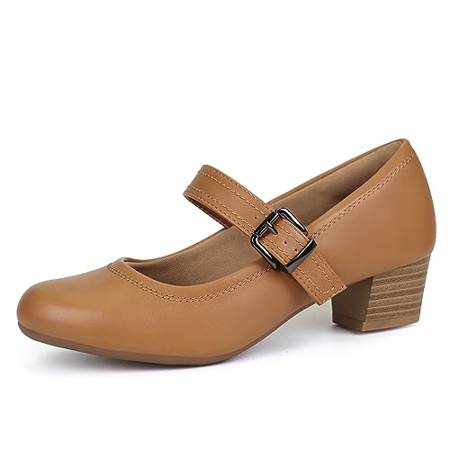 Ortho+rest Damen Mary Janes Pumps für Hallux Valgus Orthopädische Kleid Schuhe Low Chunky Heels Arbeit Pumpen (39,Tan) von Ortho+rest