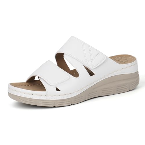 Ortho+rest Damen Pantoletten Fußgewölbe Unterstützung Orthopädische Keilabsatz Sandalen(40,White) von Ortho+rest