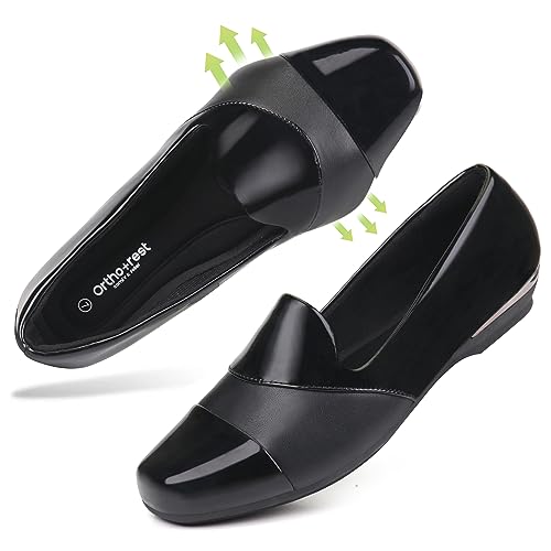 Ortho+rest Damenschuhe für Orthopädie, Hallux Valgus Kleid Schuhe, Slipper Loafer mit orthopädischen Einlagen (37.5,glänzendes Schwarz) von Ortho+rest