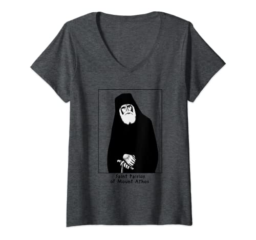 Damen Heiliger Paisios des Bergs Athos Orthodox Christentum T-Shirt mit V-Ausschnitt Damen Heiliger Paisios des Bergs Athos Orthodox Christentum T-Shirt mit V-Ausschnitt von Orthodox Christian
