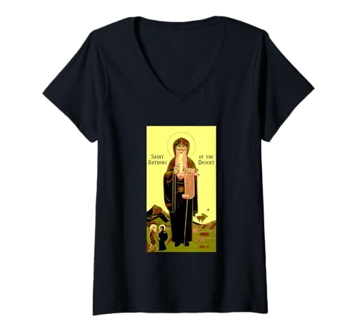Damen Heiliger Antonius der Große von Ägypten Wüstenväter Orthodoxie T-Shirt mit V-Ausschnitt von Orthodox Eastern Christianity