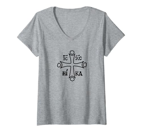 Damen IC XC NI KA Jesus Christus erobert orthodoxes Kreuz Christian T-Shirt mit V-Ausschnitt Damen IC XC NI KA Jesus Christus erobert orthodoxes Kreuz Christian T-Shirt mit V-Ausschnitt von Orthodox Eastern Christianity