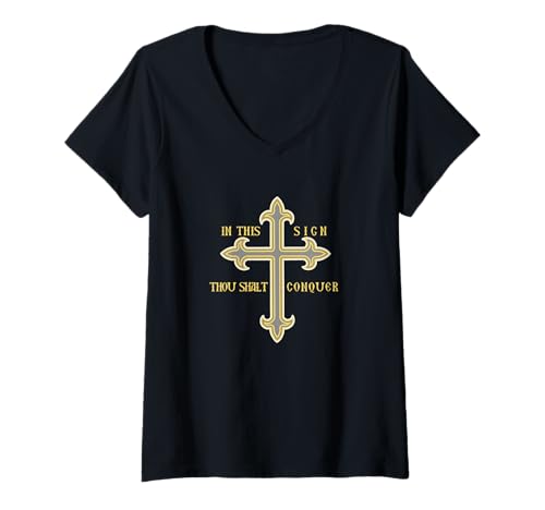 Damen In diesem Zeichen sollst du Siegen, das Kreuz, das orthodoxe Glaubenssymbol T-Shirt mit V-Ausschnitt Damen In diesem Zeichen sollst du Siegen, das Kreuz, das orthodoxe Glaubenssymbol T-Shirt mit V-Ausschnitt von Orthodox Eastern Christianity