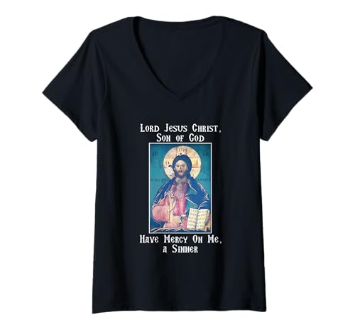 Damen Jesus Christus Gebet des Herzens Hesychasmus östliche Orthodoxie T-Shirt mit V-Ausschnitt Damen Jesus Christus Gebet des Herzens Hesychasmus östliche Orthodoxie T-Shirt mit V-Ausschnitt von Orthodox Eastern Christianity
