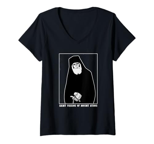 Damen Saint Paisios of Mount Athos griechisch-orthodoxe christliche T-Shirt mit V-Ausschnitt von Orthodox Eastern Christianity