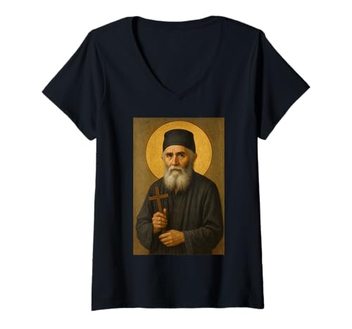Damen Christliche orthodoxe Ikone von Saint Elder Paissios T-Shirt mit V-Ausschnitt Damen Christliche orthodoxe Ikone von Saint Elder Paissios T-Shirt mit V-Ausschnitt von Orthodoxe Ikonen, Geschenke & Co.