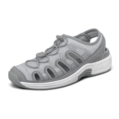 Orthofeet Damen orthopädischer Casual Style mit gewebtem Obermaterial in Grau Laguna Fisherman Sandal, Größe 40 von Orthofeet