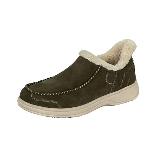 Orthofeet Hands-Free Orthopädischer Herren Slip-in Hausschuh Nubuk Olive Vito, Größe 42.5 Weit von Orthofeet