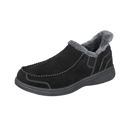 Orthofeet Hands-Free Orthopädischer Herren Slip-in Hausschuh Nubuk Schwarz Vito, Größe 43.5 Weit von Orthofeet