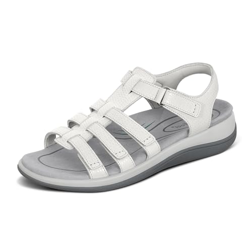 Orthofeet Women's Orthopedic Snake White Leather Amalfi Adjustable Sandals, Size 36.5 von Orthofeet