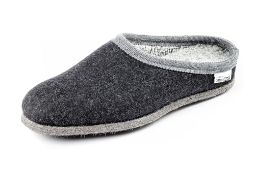 Orthopant Filzpantoffel BAITA - Hausschuhe Pantoffel Herren Damen aus feinem Wollfilz, Anthrazit mit Grauer Borte, BA-405-46 von Orthopant