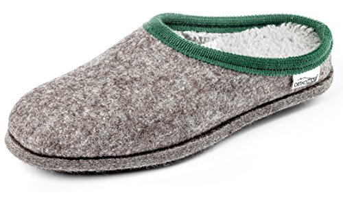 Orthopant Filzpantoffel BAITA - Hausschuhe Pantoffel Herren Damen aus feinem Wollfilz, Grau mit grüner Borte, BA-103-38 von Orthopant