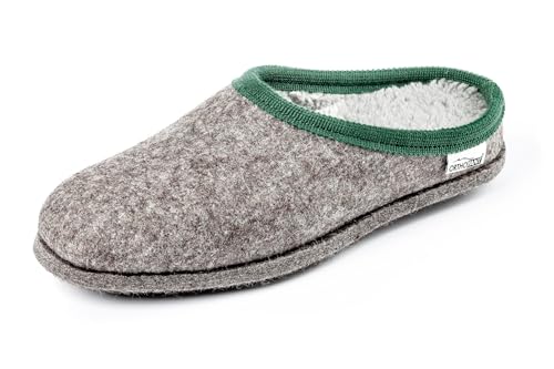 Orthopant Filzpantoffel BAITA - Hausschuhe Pantoffel Herren Damen aus feinem Wollfilz, Grau mit grüner Borte, BA-103-40 von Orthopant