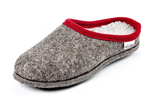 Orthopant Filzpantoffel BAITA - Hausschuhe Pantoffel Herren Damen aus feinem Wollfilz, Grau mit roter Borte, BA-104-38 von Orthopant