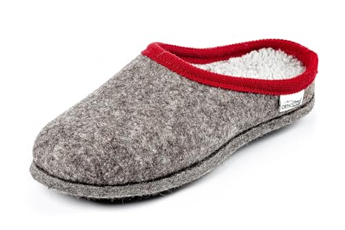 Orthopant Filzpantoffel BAITA - Hausschuhe Pantoffel Herren Damen aus feinem Wollfilz, Grau mit roter Borte, BA-104-39 von Orthopant