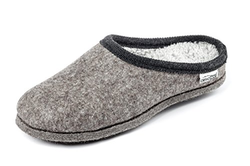 Orthopant Filzpantoffel BAITA - Hausschuhe Pantoffel Herren Damen aus feinem Wollfilz, Grau mit schwarzer Borte, BA-101-37 von Orthopant