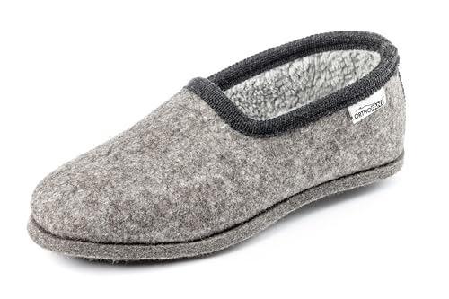 Orthopant Filzpantoffel Classic - Hausschuhe Pantoffel Herren Damen aus feinem Wollfilz, Grau mit schwarzer Borte, CL-101-44 von Orthopant