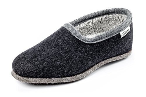 Orthopant Filzpantoffel Classic - Hausschuhe Pantoffel Herren Damen aus feinem Wollfilz, Anthrazit mit Grauer Borte, CL-405-43 von Orthopant