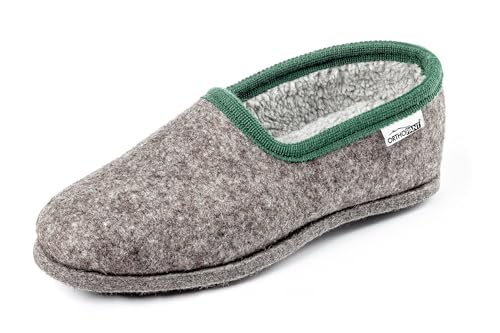 Orthopant Filzpantoffel Classic - Hausschuhe Pantoffel Herren Damen aus feinem Wollfilz, Grau mit grüner Borte, CL-103-44 von Orthopant