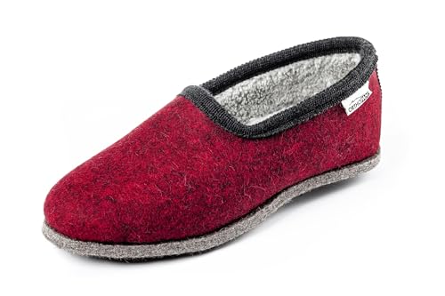 Orthopant Filzpantoffel Classic - Hausschuhe Pantoffel Herren Damen aus feinem Wollfilz, Rot mit schwarzer Borte, CL-301-40 von Orthopant