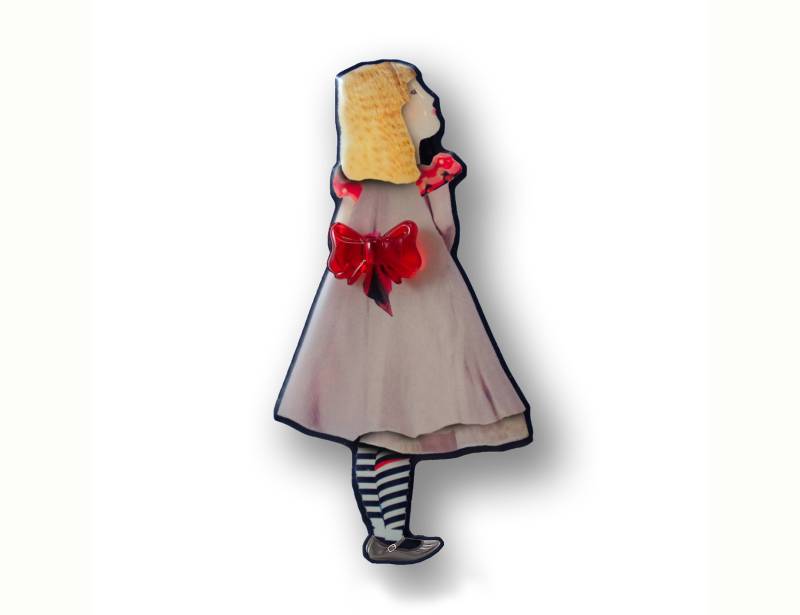 Alice Im Wunderland Brosche Handgemachte Papier Collage Aus Resin, Italien von OrtizGadler