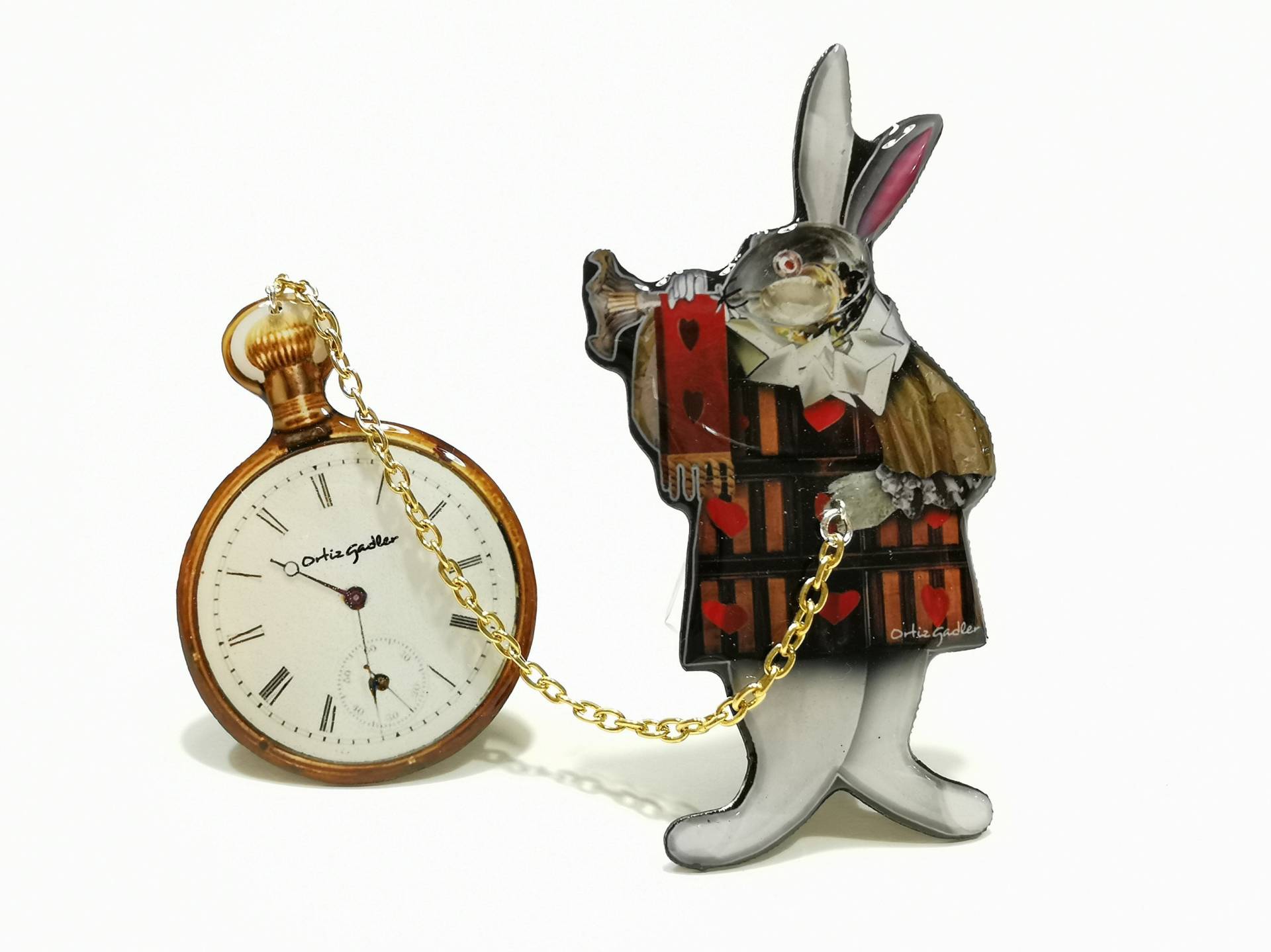 White Rabbit Brosche Collage Pin Aus Upcycled Paper, Handarbeit Italien von OrtizGadler