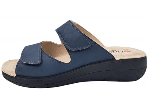 OrtoMed Damen Pantolette mit Keilabsatz Fußbett Weite H für breite Füße, Blau, EU 40 von OrtoMed