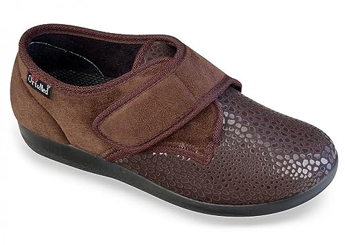 OrtoMed Hausschuhe weit geschnitten Halbschuhe Verband- und Rehaschuhe mit Klettverschluss, Braun-26, EU 37 von OrtoMed