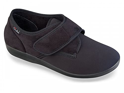 OrtoMed Hausschuhe weit geschnitten Halbschuhe Verband- und Rehaschuhe mit Klettverschluss, Schwarz, EU 37 von OrtoMed