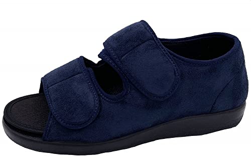 OrtoMed Klettsandale Verbandschuhe Klettschuhe lose Einlage Hausschuhe, Blau-Samt, EU 36 von OrtoMed