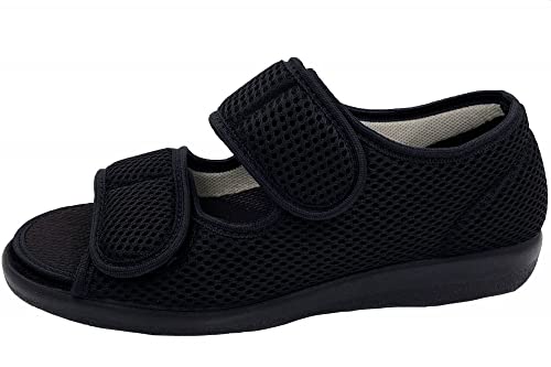 OrtoMed Klettsandale Verbandschuhe Klettschuhe lose Einlage Hausschuhe, Schwarz-Mesh, EU 37 von OrtoMed