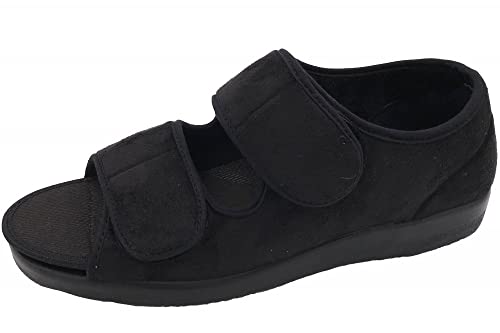 OrtoMed Klettsandale Verbandschuhe Klettschuhe lose Einlage Hausschuhe, Schwarz-Samt, EU 43 von OrtoMed