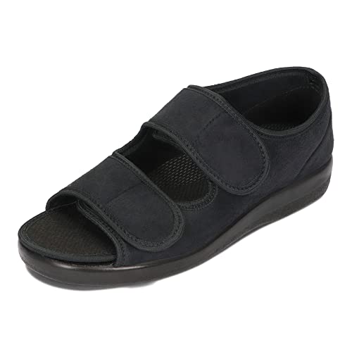 OrtoMed Offene Orthopädische Schuhe Damen Herren Verstellbare Breite Orthopädische Einlegesohle Klettverschluss Microvelour Schwarz 36-46 EU (Schwarz 513, Numeric_36) von OrtoMed