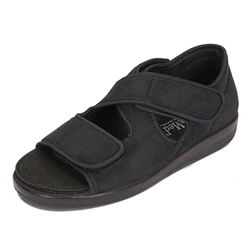 OrtoMed Offene Orthopädische Schuhe Damen Herren Verstellbare Breite Orthopädische Einlegesohle Klettverschluss Microvelour Schwarz 36-46 EU (Schwarz 529, Numeric_38) von OrtoMed