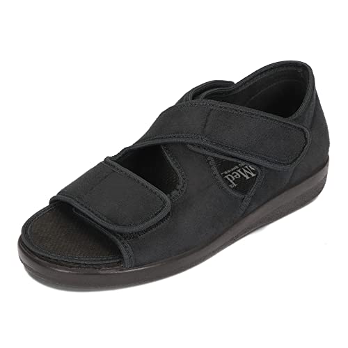 OrtoMed Offene Orthopädische Schuhe Damen Herren Verstellbare Breite Orthopädische Einlegesohle Klettverschluss Microvelour Schwarz 36-46 EU (Schwarz 529, Numeric_39) von OrtoMed
