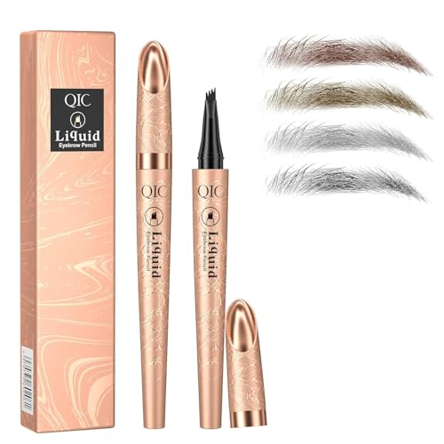 Augenbrauenstift Wasserfest, Microblading Eyebrow Pencil mit 4 Mikrogabelspitzen, Wischfest, Langanhaltend, Schnelltrocknend, NatüRlicher, FlüSsiger Brow Pen (Schwarz) von Oruagmel