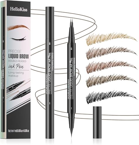 Microblading Augenbrauenstift Wasserfest, 2-in-1 Dual-Ended Eyebrow Pencil mit 2 Mikrogabelspitzen & präziser Pinselspitze, Wischfest, Langanhaltend, NatüRlicher, FlüSsiger Brow Pen (Schwarz Braun) von Oruagmel