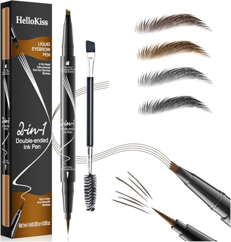 Microblading Augenbrauenstift Wasserfest, 2-in-1 Dual-Ended Eyebrow Pencil mit 4 Mikrogabelspitzen & präziser Pinselspitze, Wischfest, Langanhaltend, NatüRlicher, FlüSsiger Brow Pen (Hellbraun) von Oruagmel