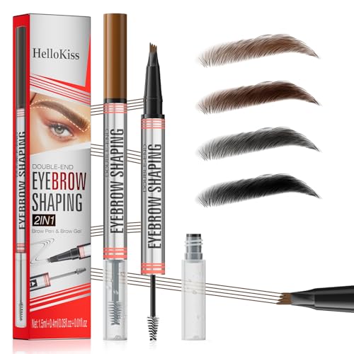 Microblading Augenbrauenstift Wasserfest, 2-in-1 Dual-Ended Eyebrow Pencil mit Gel & 4 Mikrogabelspitzen, Wischfest, Langanhaltend, Schnelltrocknend, NatüRlicher, FlüSsiger Brow Pen (Hellbraun) von Oruagmel