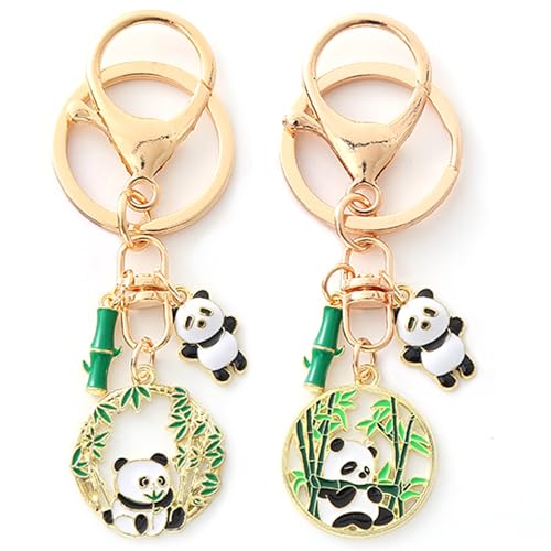 Oruiiju 2 Stück goldener Panda- und Bambus-Schlüsselanhänger– kreativer süßer Panda-Anhänger von Oruiiju