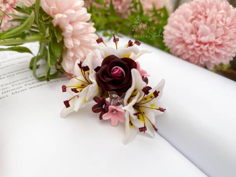 Blume Ring, Ring Mit Rose Und Lilie, Fimo Blume, Schmuck von OrxideykaStudio