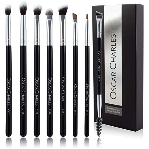 Oscar Charles 8-teiliges professionelles Augen-Schmink-Pinsel-Set mit weichen Blending-Pinseln, Lidschatten-Pinseln und Augenbrauen-Pinseln (Silber) von Oscar Charles