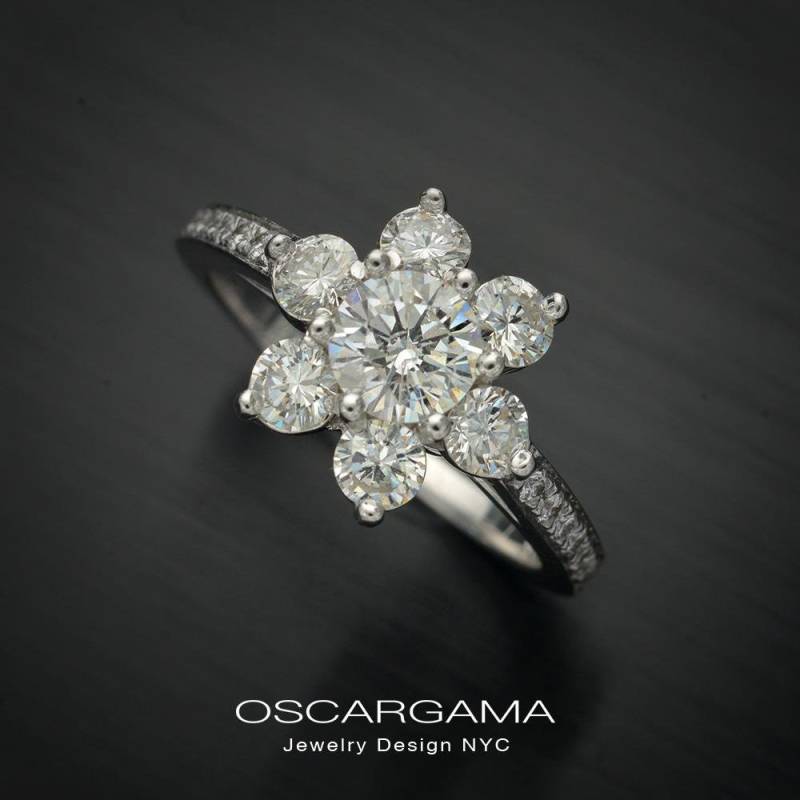 Diamant Verlobungsring Weißgold Flower Style 1.43 Karat Tw Igi Diamond Report von OscargamaJewelry