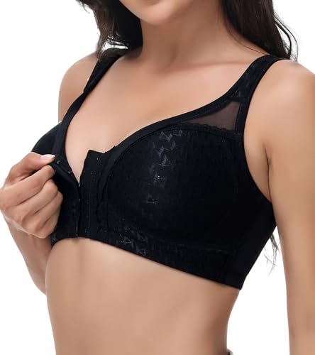 Oscrenia Bügelloser BH mit vollständiger Abdeckung und Frontverschluss, Übergröße, für Frauen, Haltung, Rückenunterstützung, Schwarz , 85C von Oscrenia