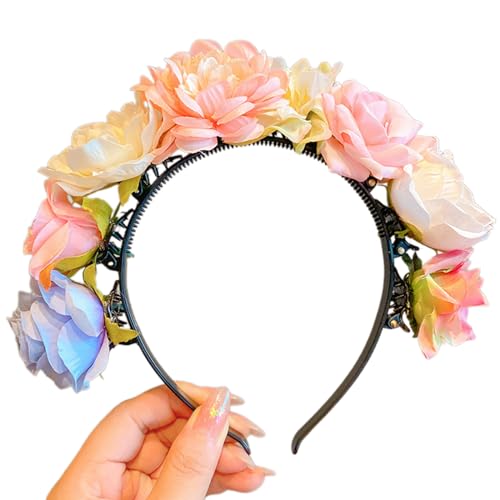 Buntes Blumen-Stirnband, böhmisches Haar-Accessoire, Cosplay-Haarreifen, Clip, Blumenkränze, Haarband für Mädchen, Kopfschmuck von Osdhezcn
