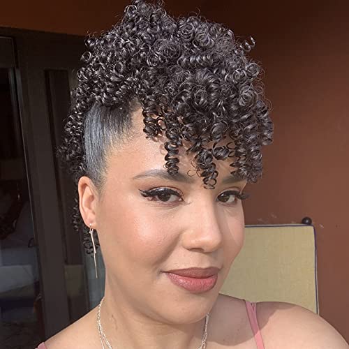 Oseti Jerry Mohawk Lockige Perücke, Faux Hawk, Haarverlängerung mit Clip, für schwarze Frauen, synthetisch, gelockt, Mohawk Kinkys mit sechs Clips, Fauxhawks Pferdeschwanz, Haarteil mit Clip von Oseti